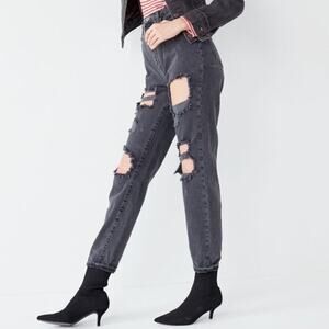 BDG Denim Gray Distressed Zip Fly Mom High Rise Denim Jeans Women's Size 27‎